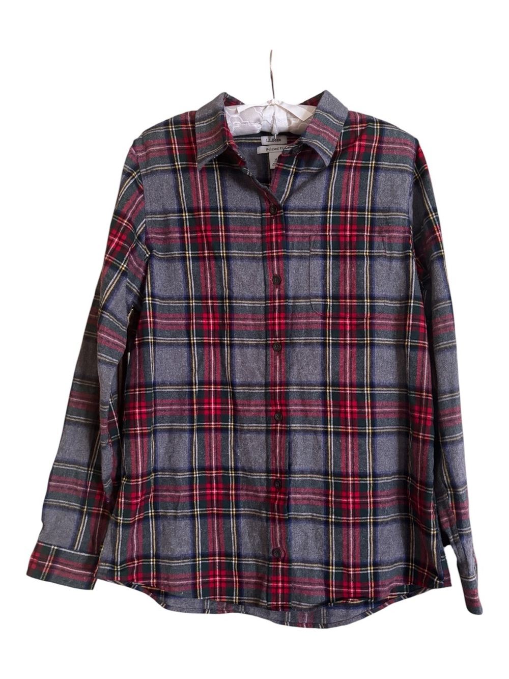 L.L. Bean Red & Gray Flannel Plaid Button-Down Shirt Size M great condition